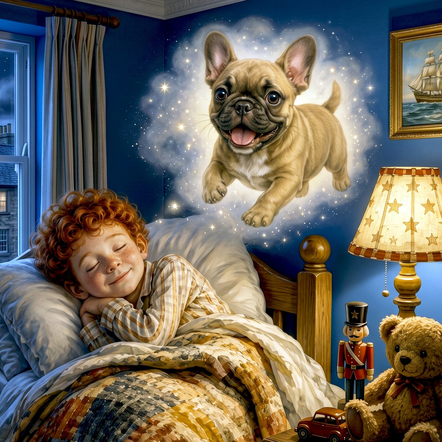 The boy asleep as Peanut appears in a cloud of stars